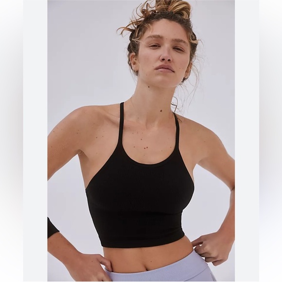 Free People Happiness Runs Black Crop Athletic Tank Halter Top Women’s Small - Picture 1 of 4